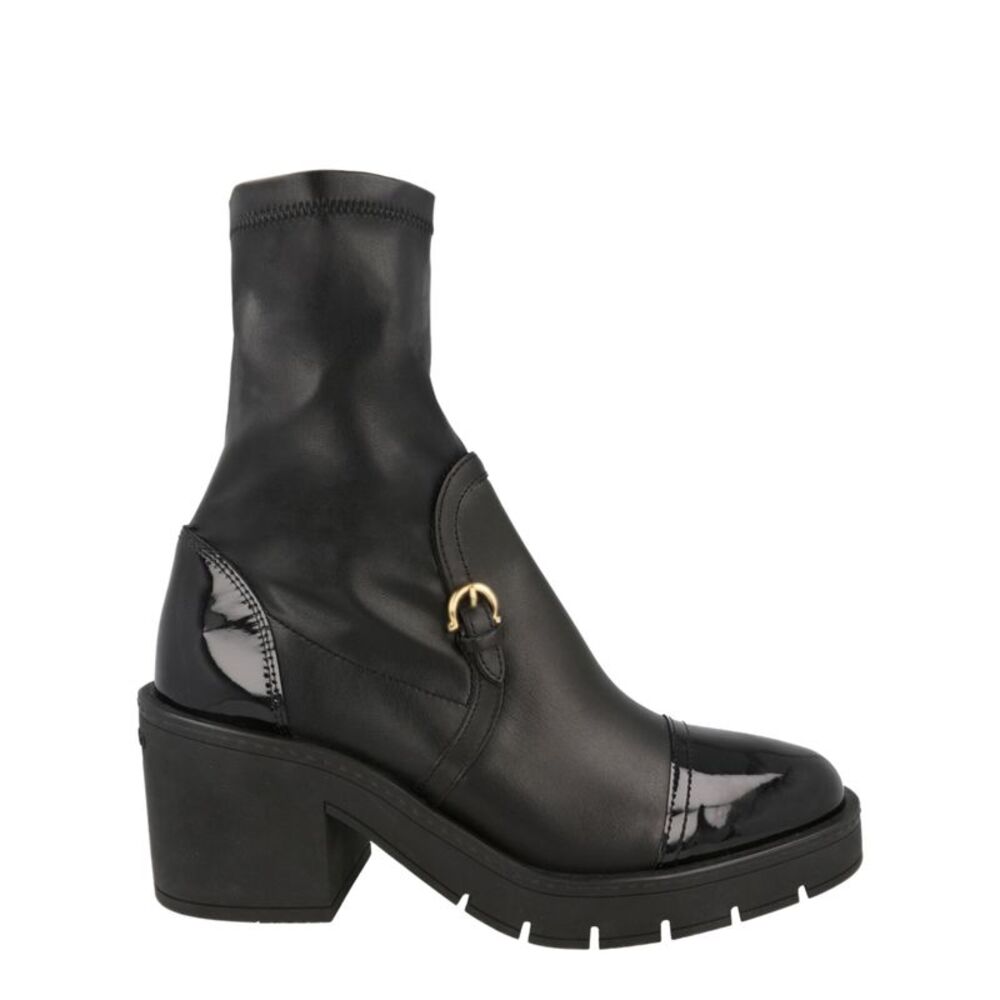 Ferragamo Selyna Mixed Leather Stretch Ankle Boots Black Womens